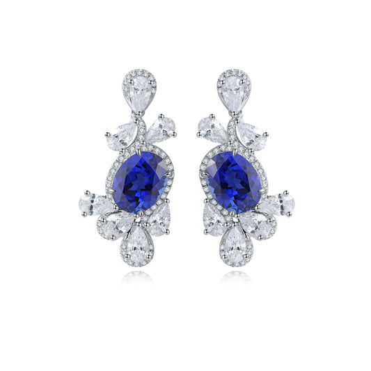 S925 Sterling Silver Lab Sapphire/Ruby/Emerald/Paraiba/Cobalt Spinel & CZ Diamond Earrings