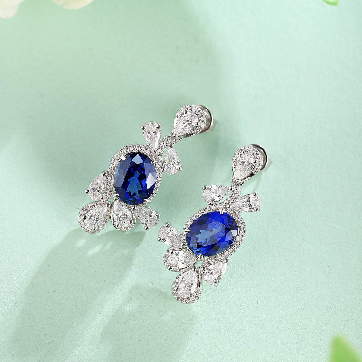 s925 sterling silver lab sapphire/ruby/emerald/paraiba/cobalt spinel & cz diamond earrings