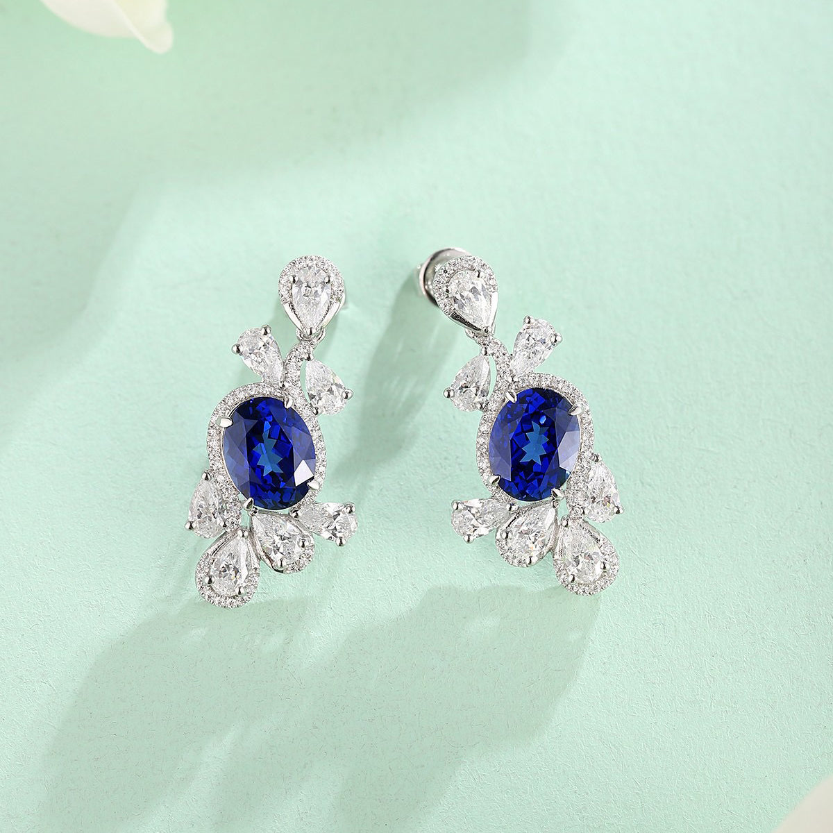 s925 sterling silver lab sapphire/ruby/emerald/paraiba/cobalt spinel & cz diamond earrings
