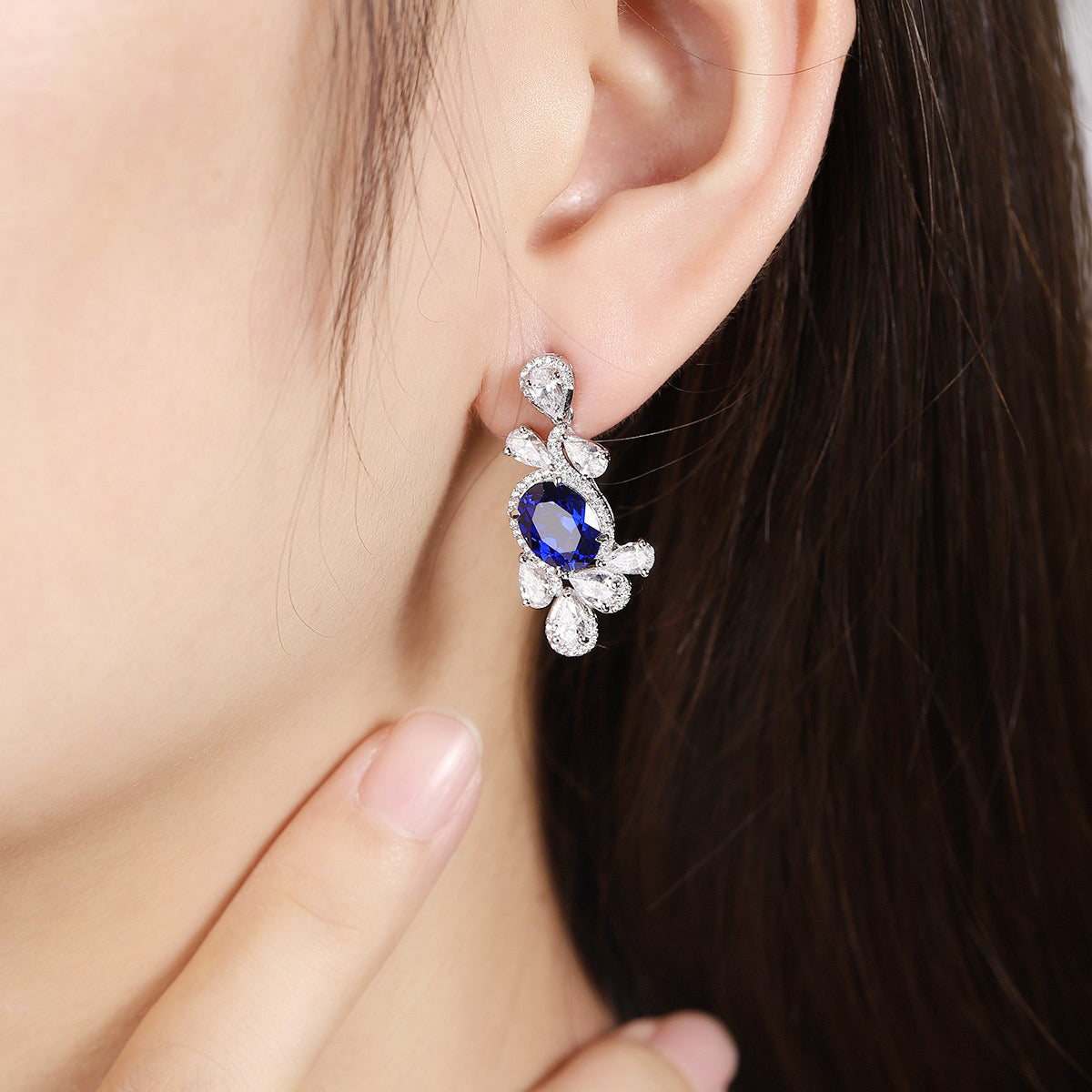 s925 sterling silver lab sapphire/ruby/emerald/paraiba/cobalt spinel & cz diamond earrings