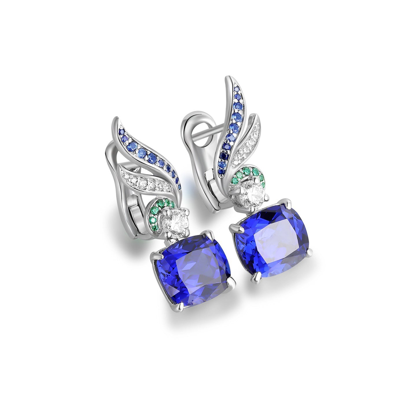 s925 sterling silver lab paraiba/ruby/sapphire/emerald/cobalt spinel & cz diamond earrings