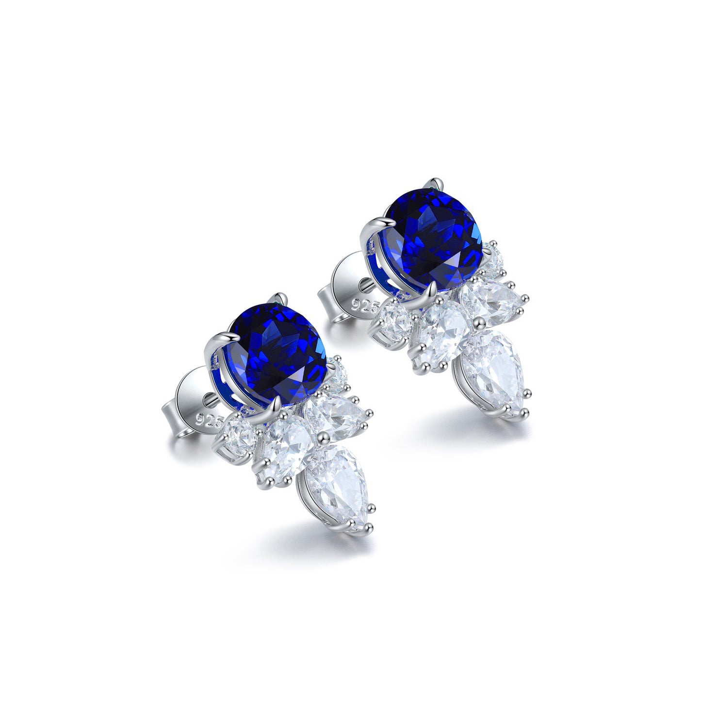 s925 sterling silver lab sapphire/ruby/emerald/paraiba & cz diamond stud earrings