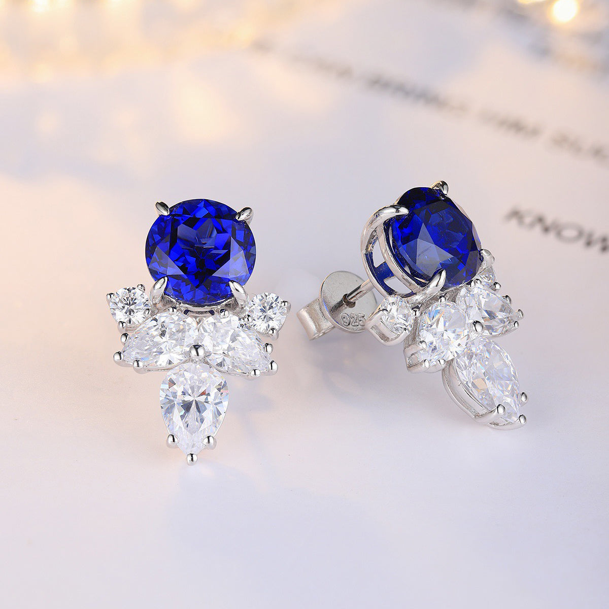 s925 sterling silver lab sapphire/ruby/emerald/paraiba & cz diamond stud earrings