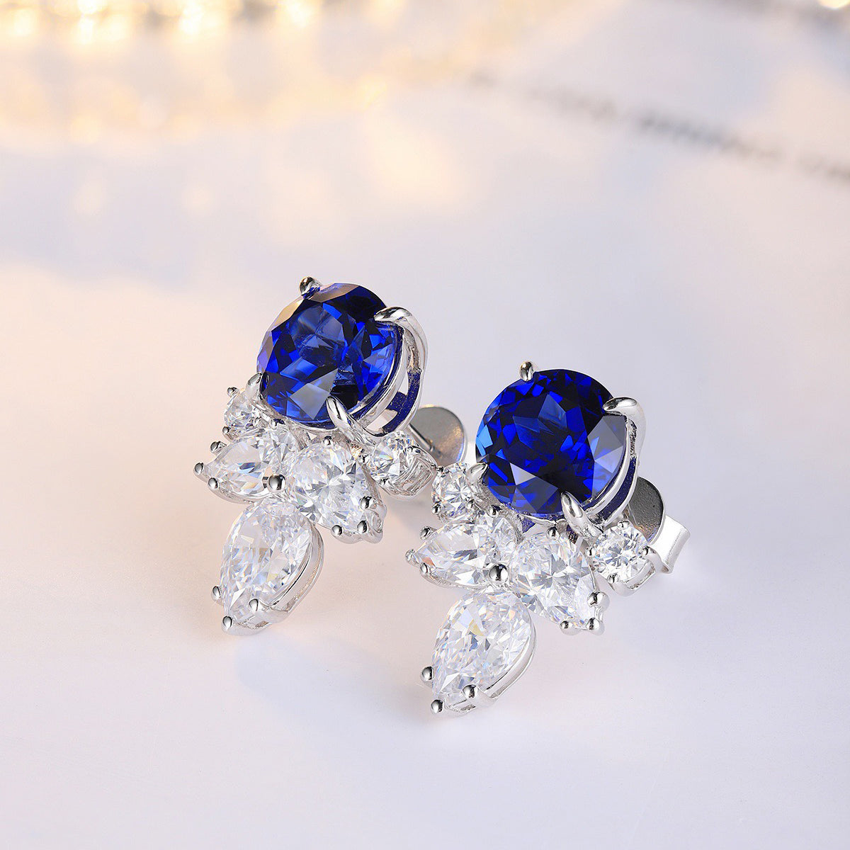 s925 sterling silver lab sapphire/ruby/emerald/paraiba & cz diamond stud earrings