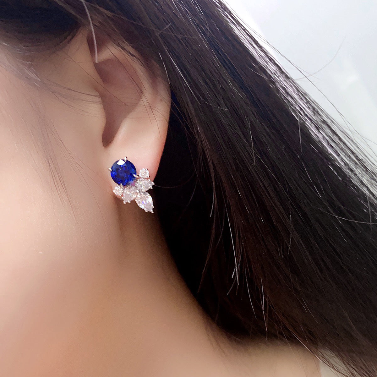 s925 sterling silver lab sapphire/ruby/emerald/paraiba & cz diamond stud earrings