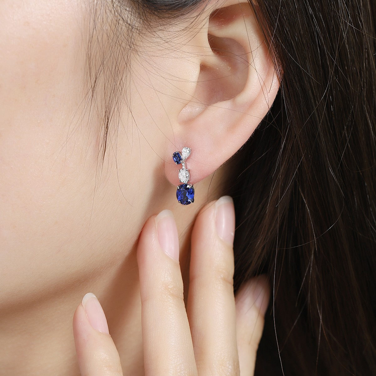 s925 sterling silver lab sapphire/ruby/emerald/paraiba/cobalt spinel & cz diamond earrings