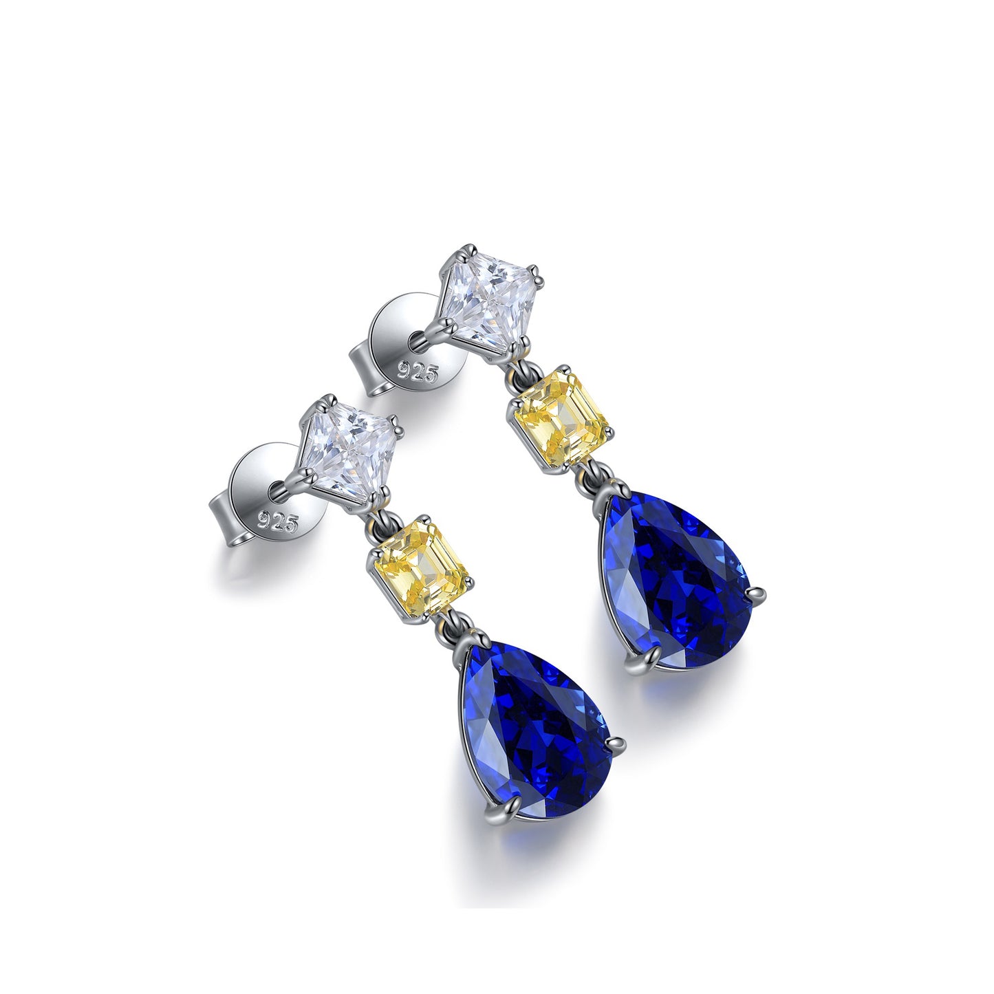 s925 sterling silver lab sapphire & cz diamond earrings