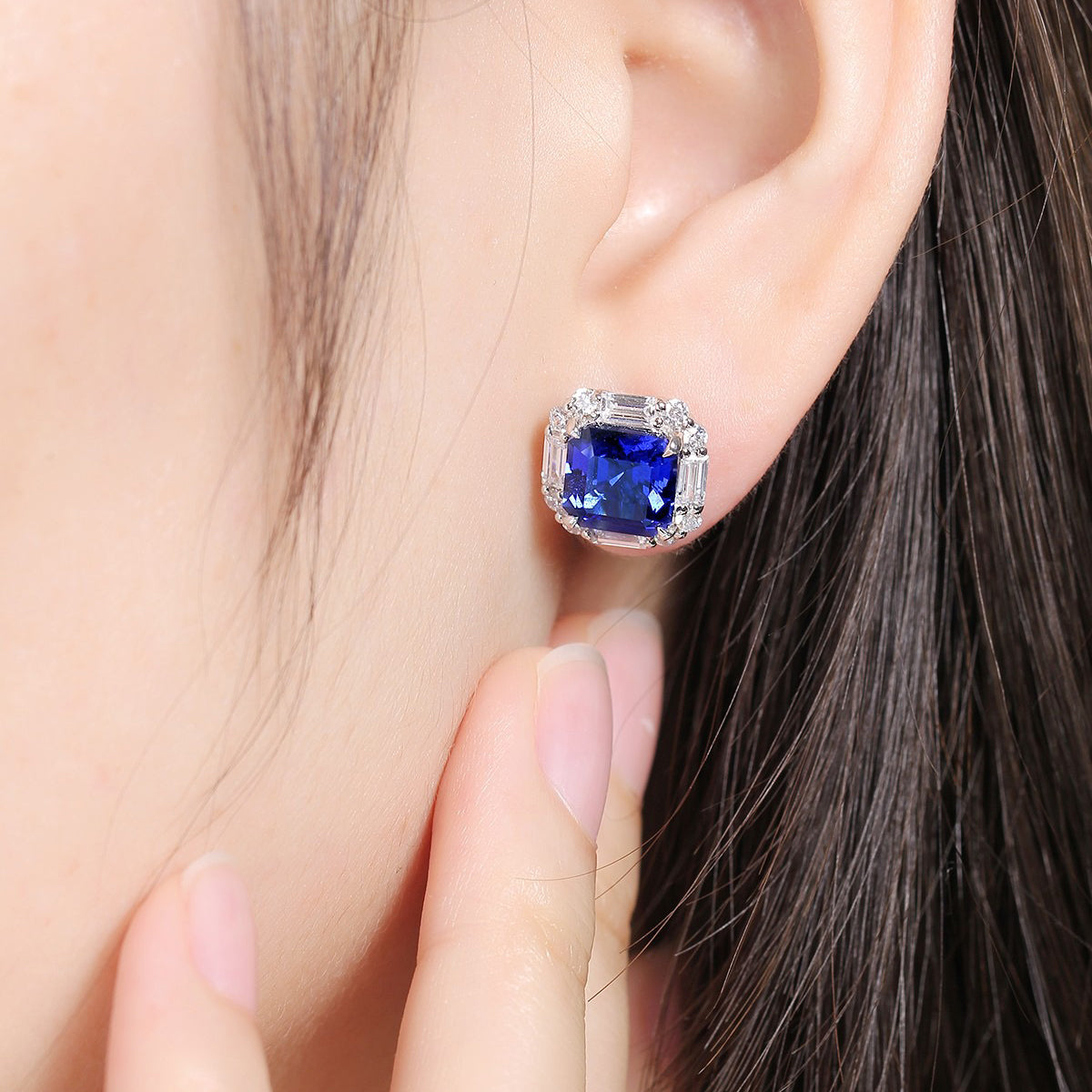 s925 sterling silver lab cobalt spinel/ruby/sapphire/emerald/paraiba & cz diamond stud earrings