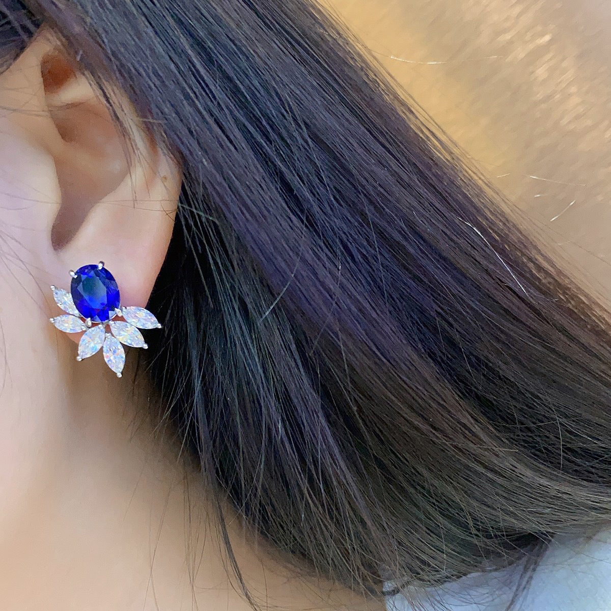 s925 sterling silver lab sapphire/ruby/emerald/paraiba & cz diamond stud earrings