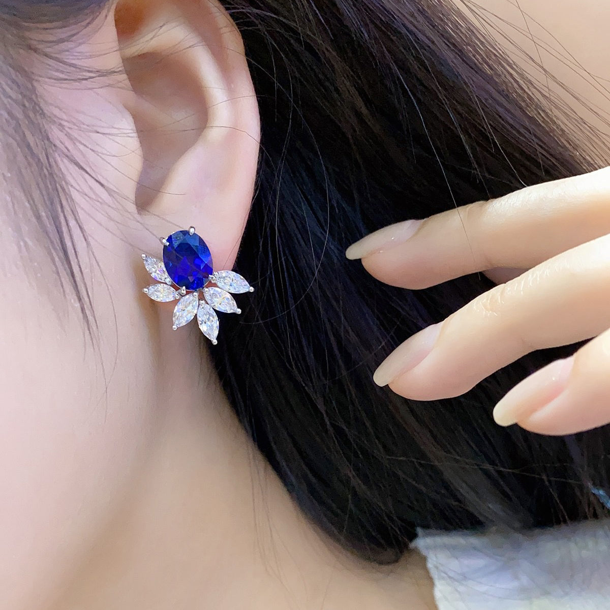 s925 sterling silver lab sapphire/ruby/emerald/paraiba & cz diamond stud earrings