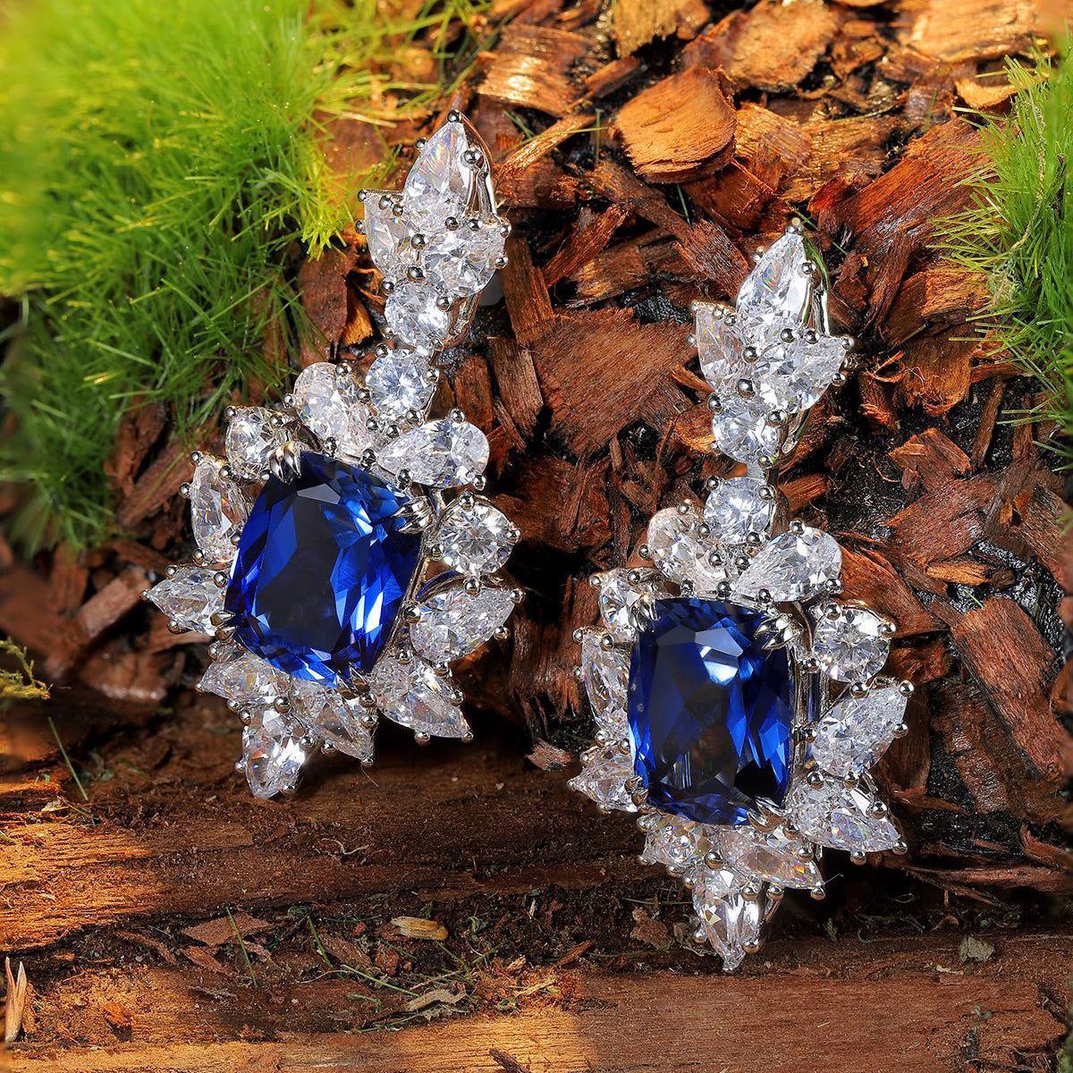 s925 sterling silver lab ruby/sapphire/emerald/paraiba & cz diamond earrings