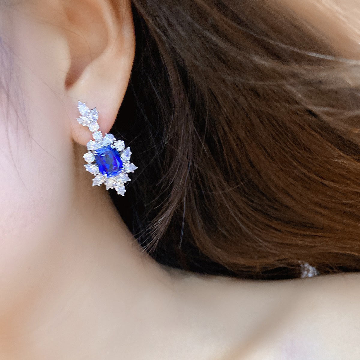 s925 sterling silver lab ruby/sapphire/emerald/paraiba & cz diamond earrings