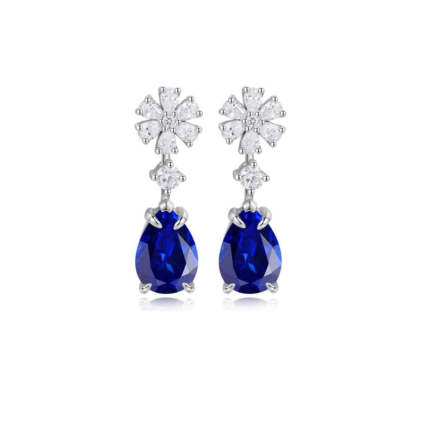 s925 sterling silver lab ruby/sapphire/emerald/paraiba & cz diamond earrings
