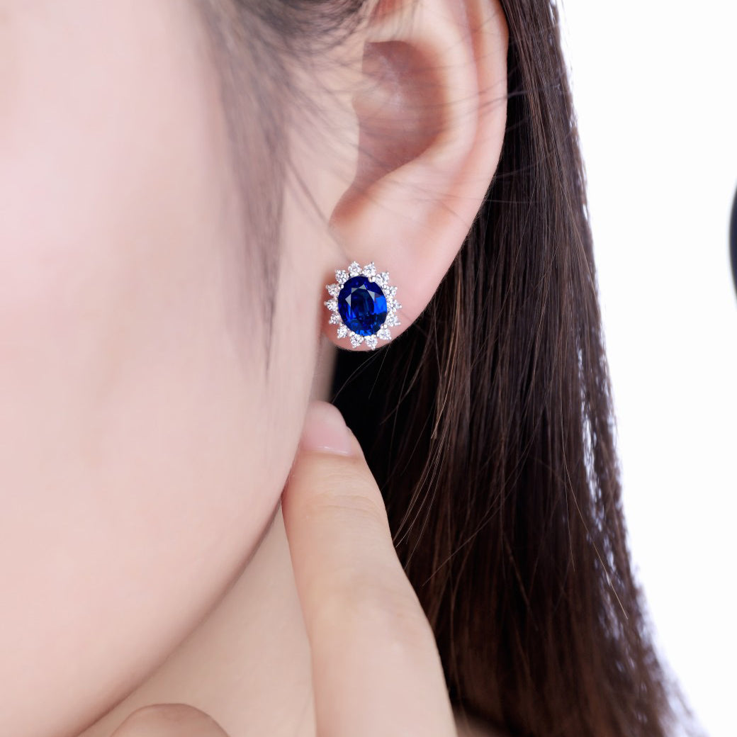 s925 sterling silver lab ruby/sapphire/emerald/paraiba/cobalt spinel & cz diamond stud earrings