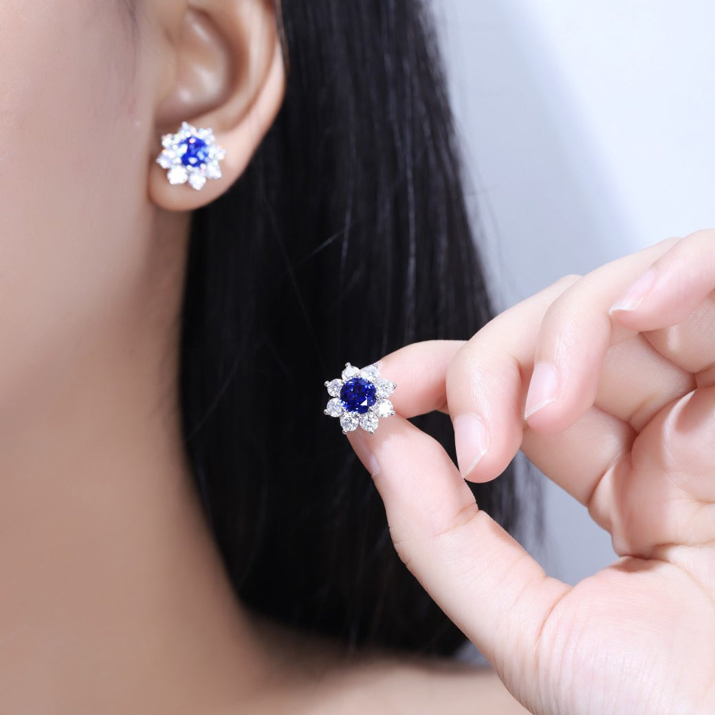 s925 sterling silver lab paraiba/ruby/sapphire/emearld/cobalt spinel & cz diamond stud earrings