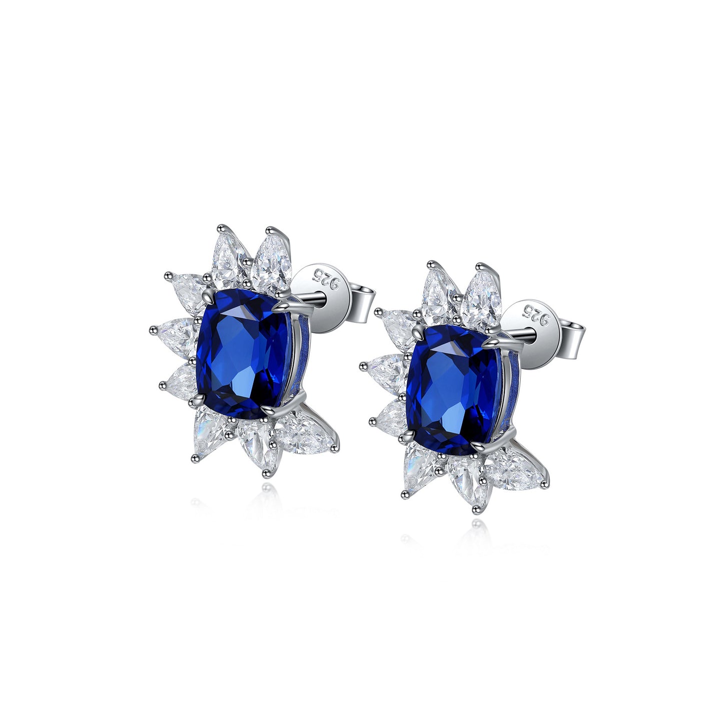 s925 sterling silver lab emerald/ruby/sapphire/paraiba & cz diamond stud earrings