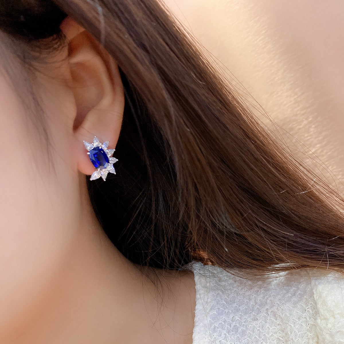s925 sterling silver lab emerald/ruby/sapphire/paraiba & cz diamond stud earrings