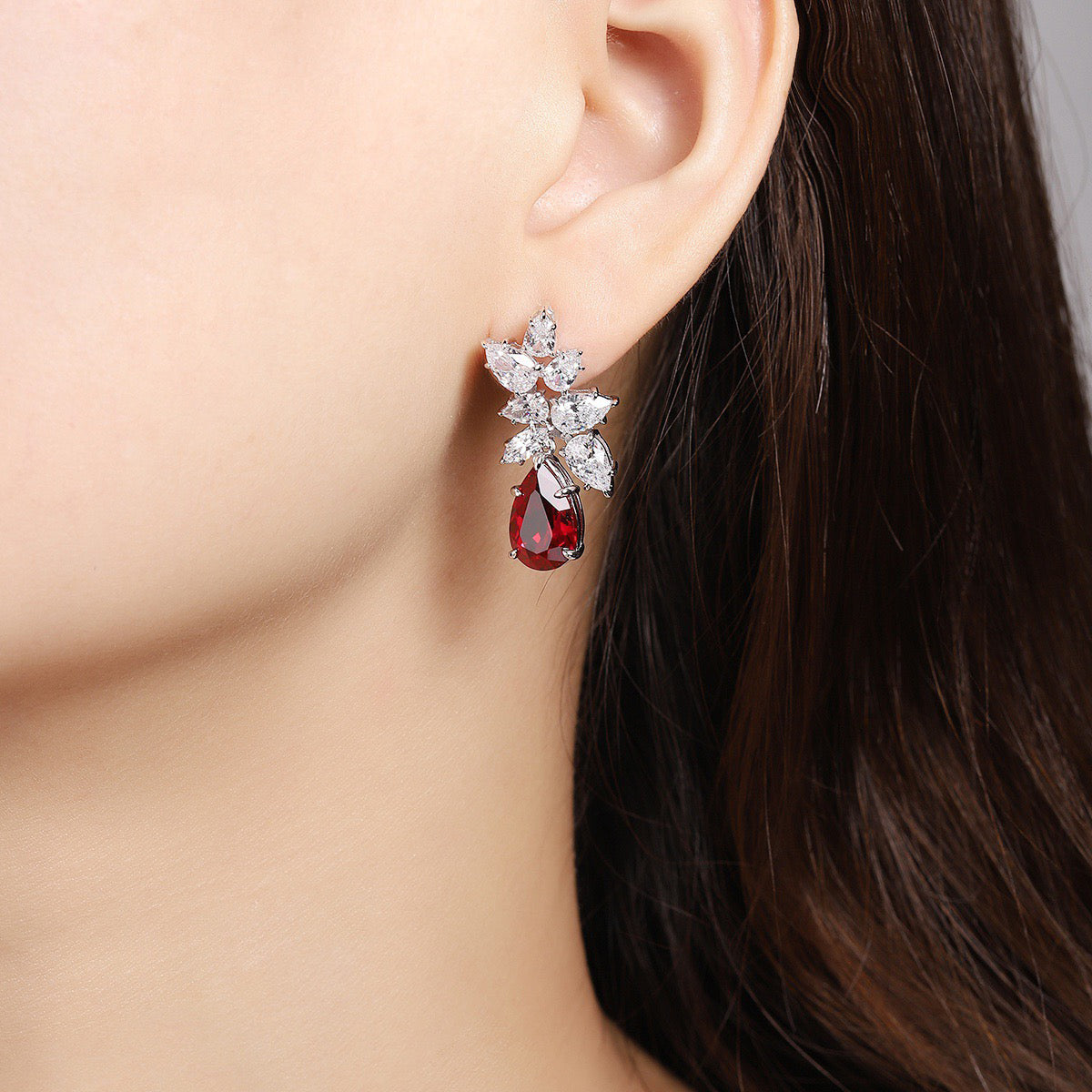 s925 sterling silver lab ruby/sapphire/emerald/paraiba & cz diamond earrings