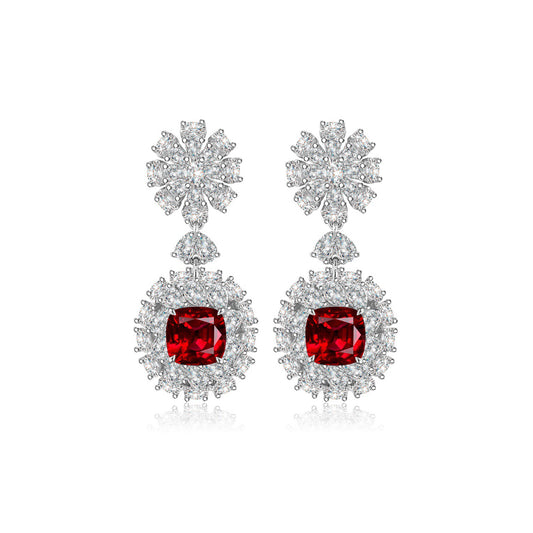 S925 Sterling Silver Lab Ruby/Sapphire/Emerald/Paraiba & CZ Diamond Earrings