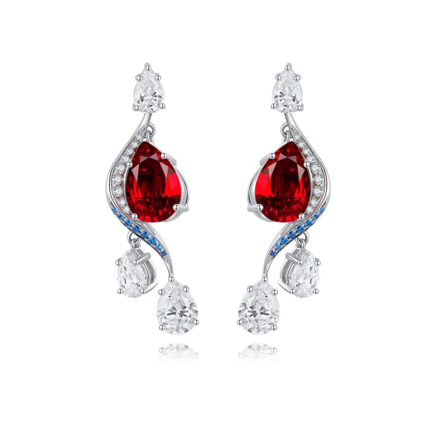 s925 sterling silver lab ruby/sapphire/emerald/paraiba & cz diamond earrings