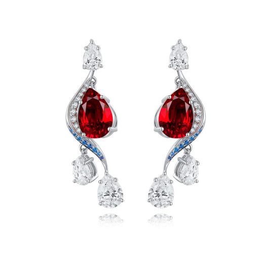 S925 Sterling Silver Lab Ruby/Sapphire/Emerald/Paraiba & CZ Diamond Earrings