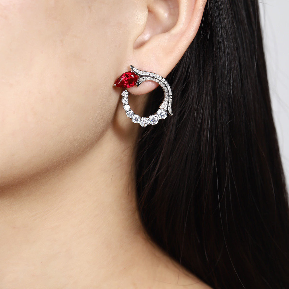 s925 sterling silver lab ruby/sapphire/paraiba/emerald & cz diamond earrings