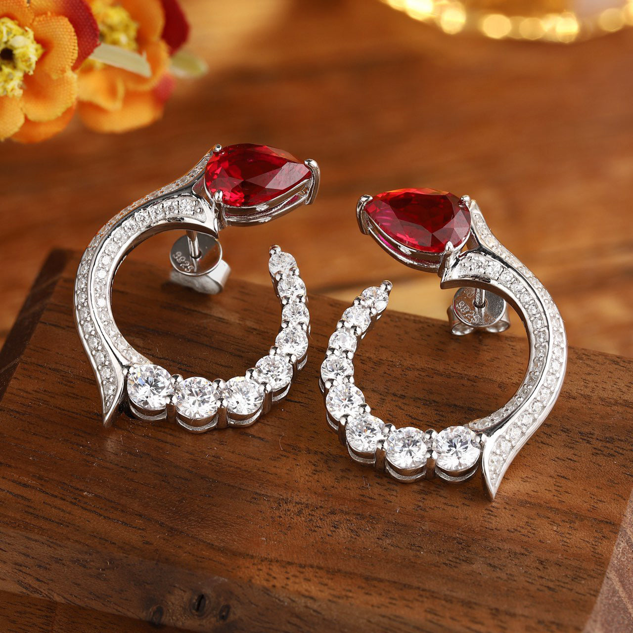s925 sterling silver lab ruby/sapphire/paraiba/emerald & cz diamond earrings