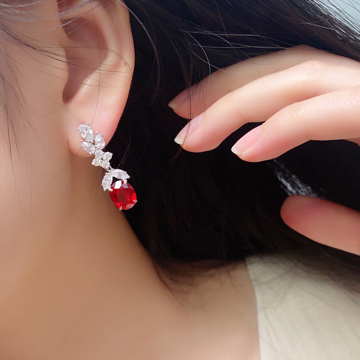 s925 sterling silver lab sapphire/emerald/ruby/paraiba/cobalt spinel & cz diamond earrings