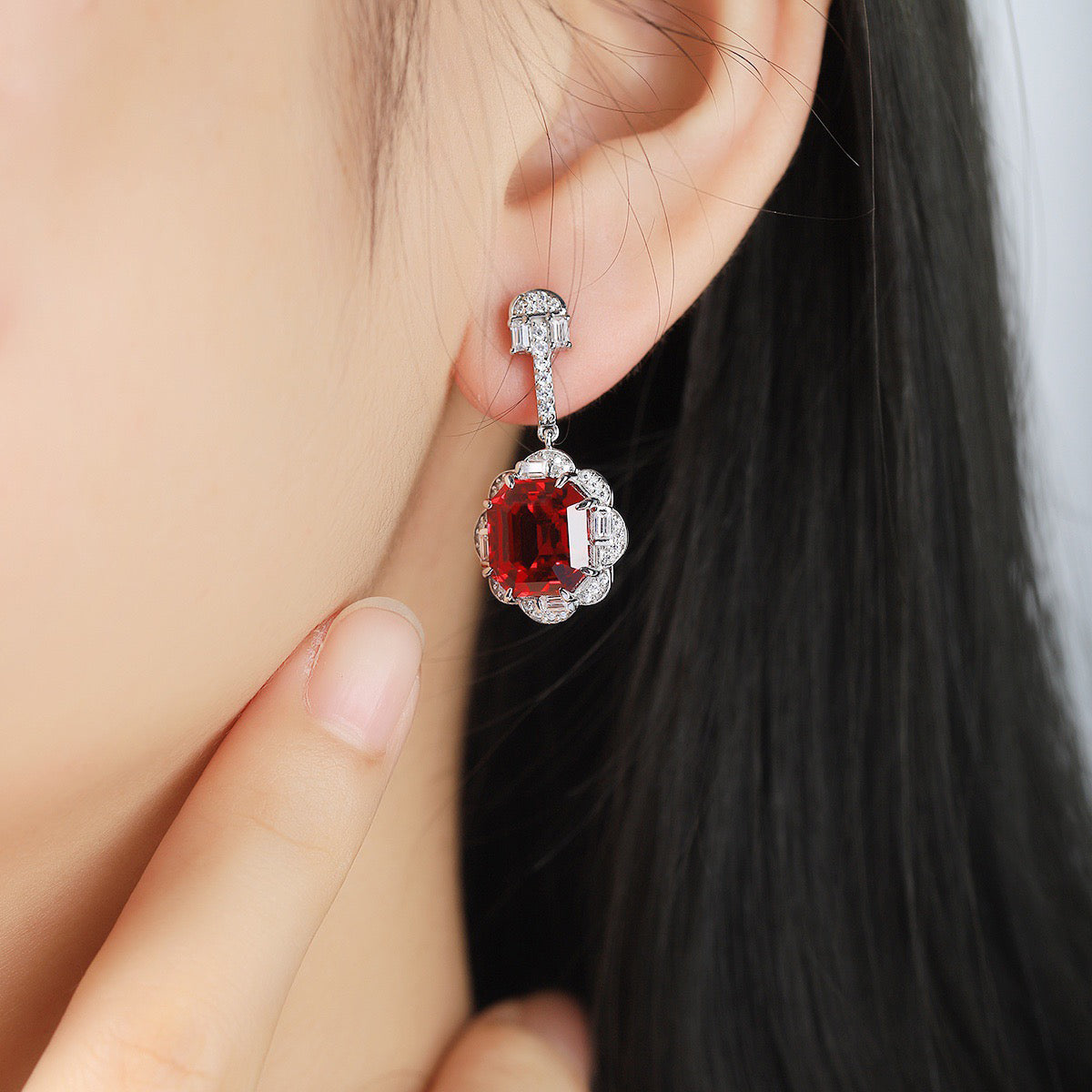 s925 sterling silver lab cobalt spinel/emerald/sapphire/ruby/paraiba & cz diamond earrings