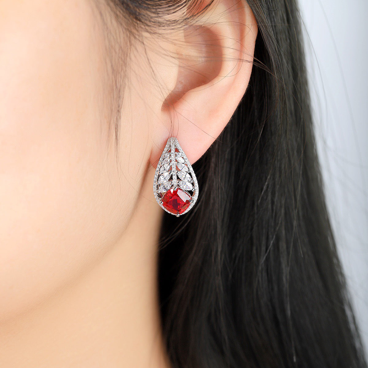 s925 sterling silver lab emerald/ruby/sapphire/paraiba/cobalt spinel & cz diamond earrings