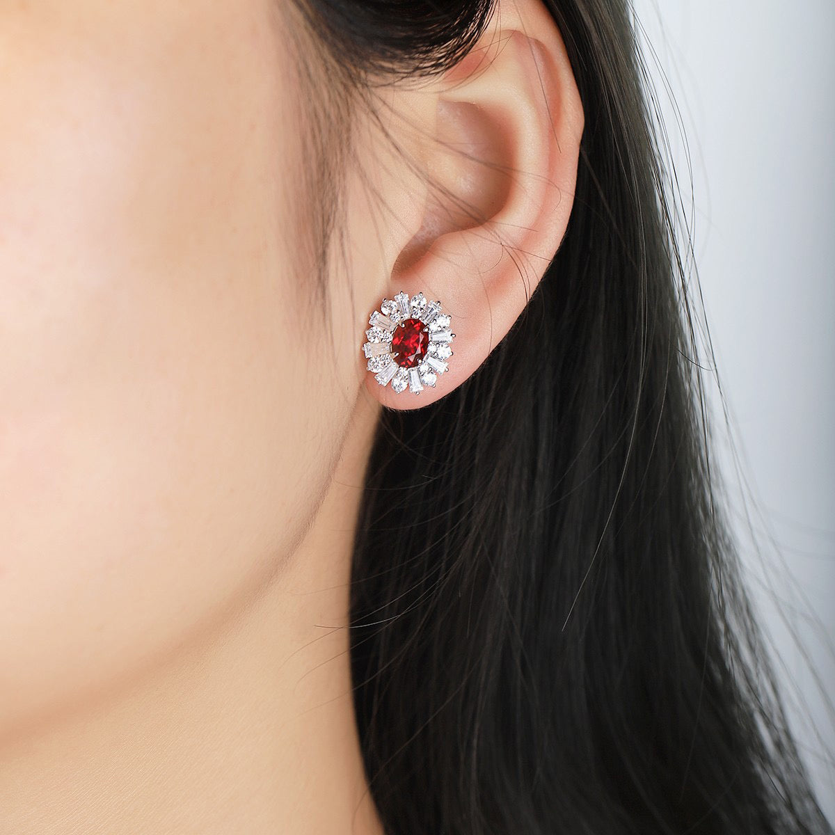 s925 sterling silver lab sapphire/emerald/ruby/paraiba/cobalt spinel & cz diamond stud earrings
