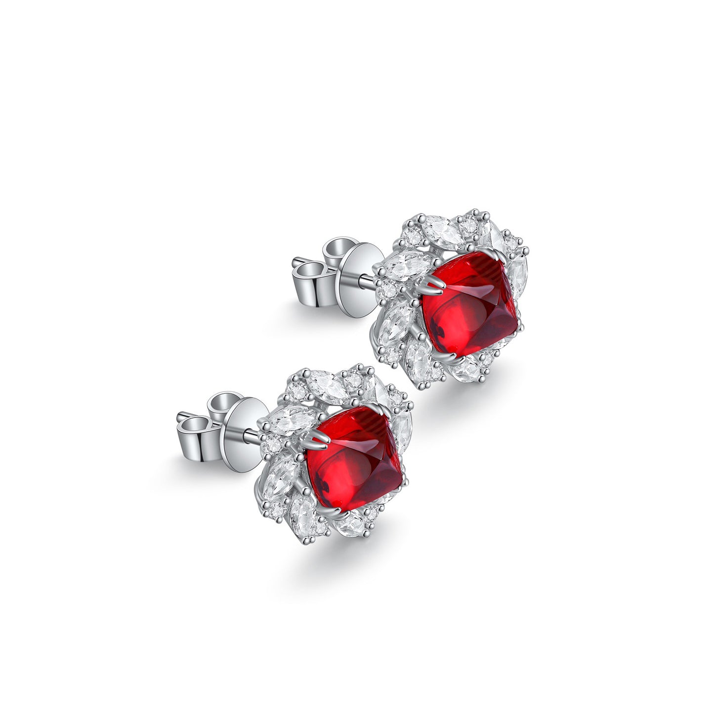 s925 sterling silver lab emerald/sapphire/ruby/paraiba & cz diamond stud earrings
