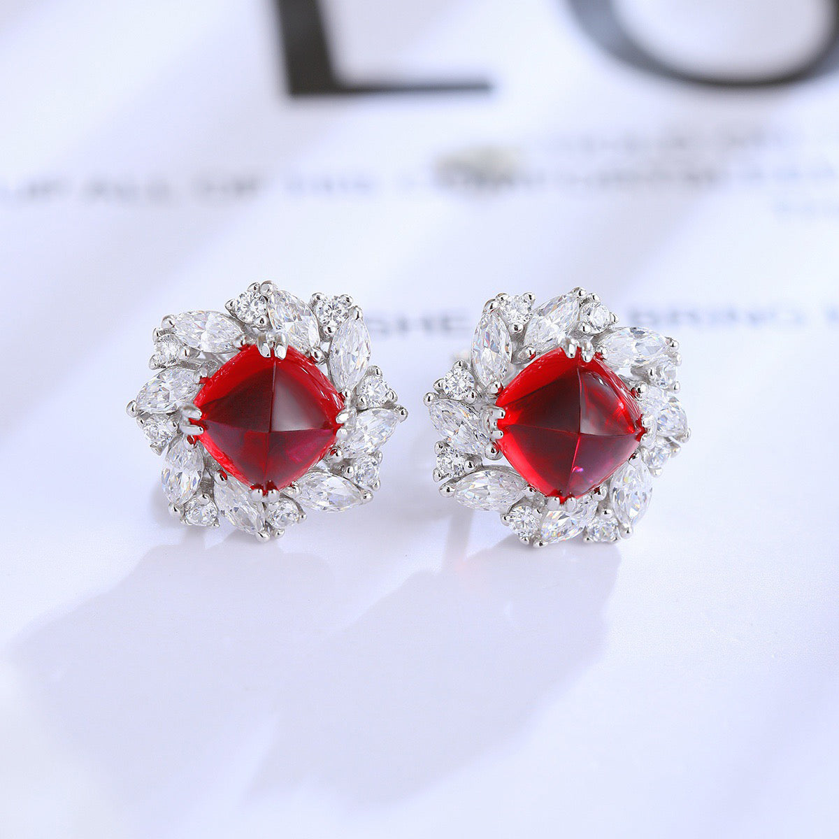 s925 sterling silver lab emerald/sapphire/ruby/paraiba & cz diamond stud earrings