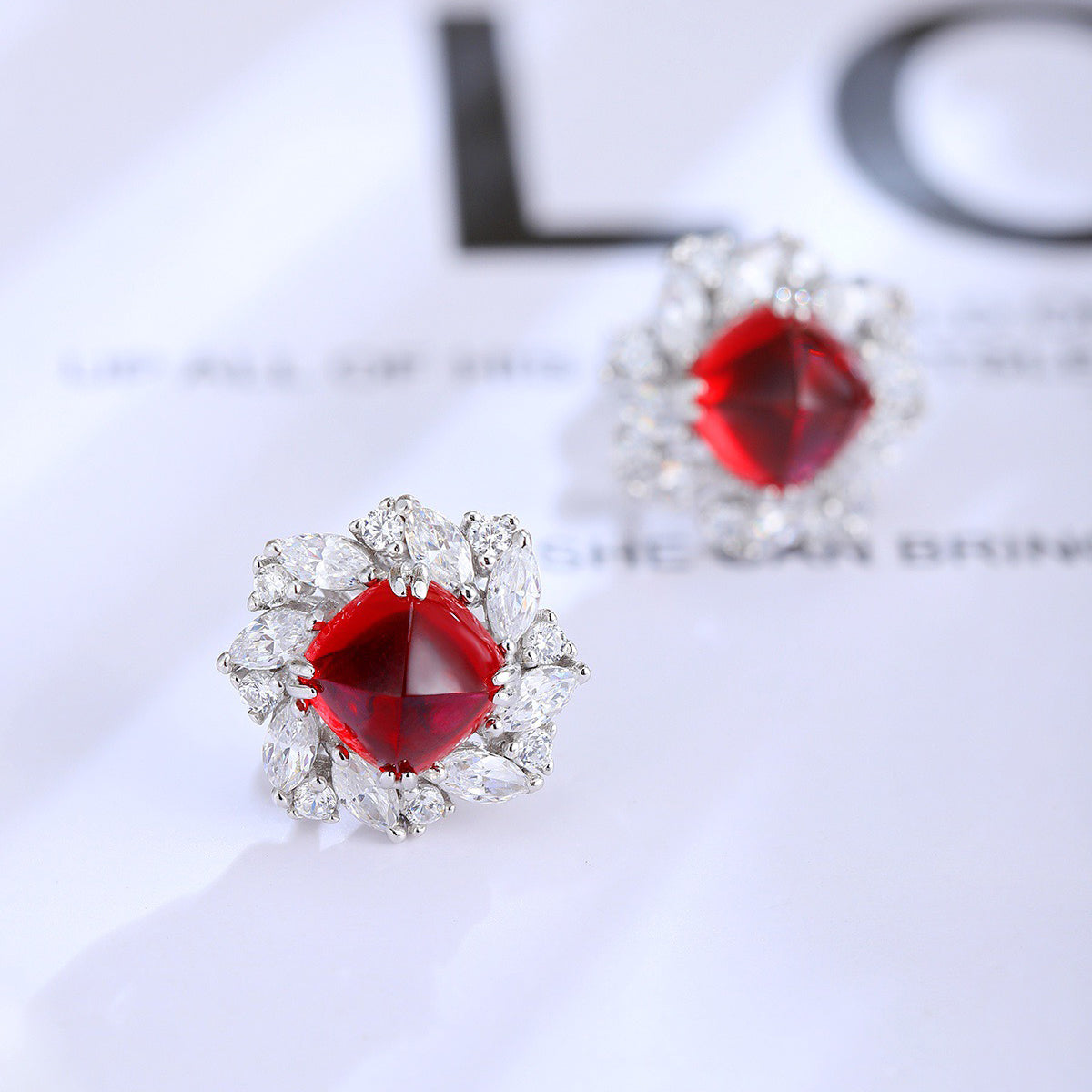 s925 sterling silver lab emerald/sapphire/ruby/paraiba & cz diamond stud earrings