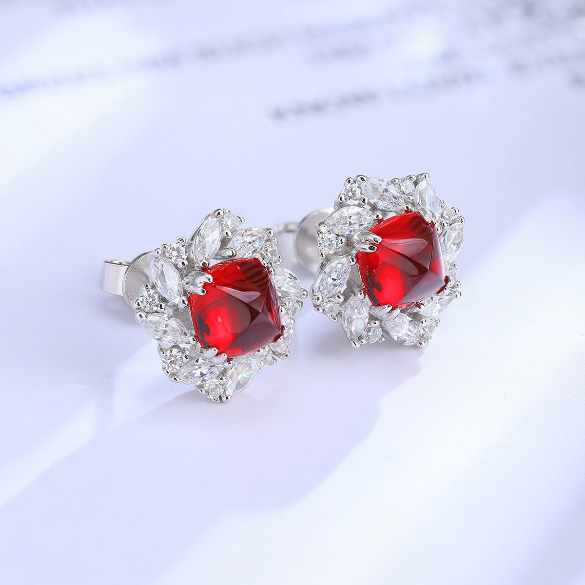 s925 sterling silver lab emerald/sapphire/ruby/paraiba & cz diamond stud earrings