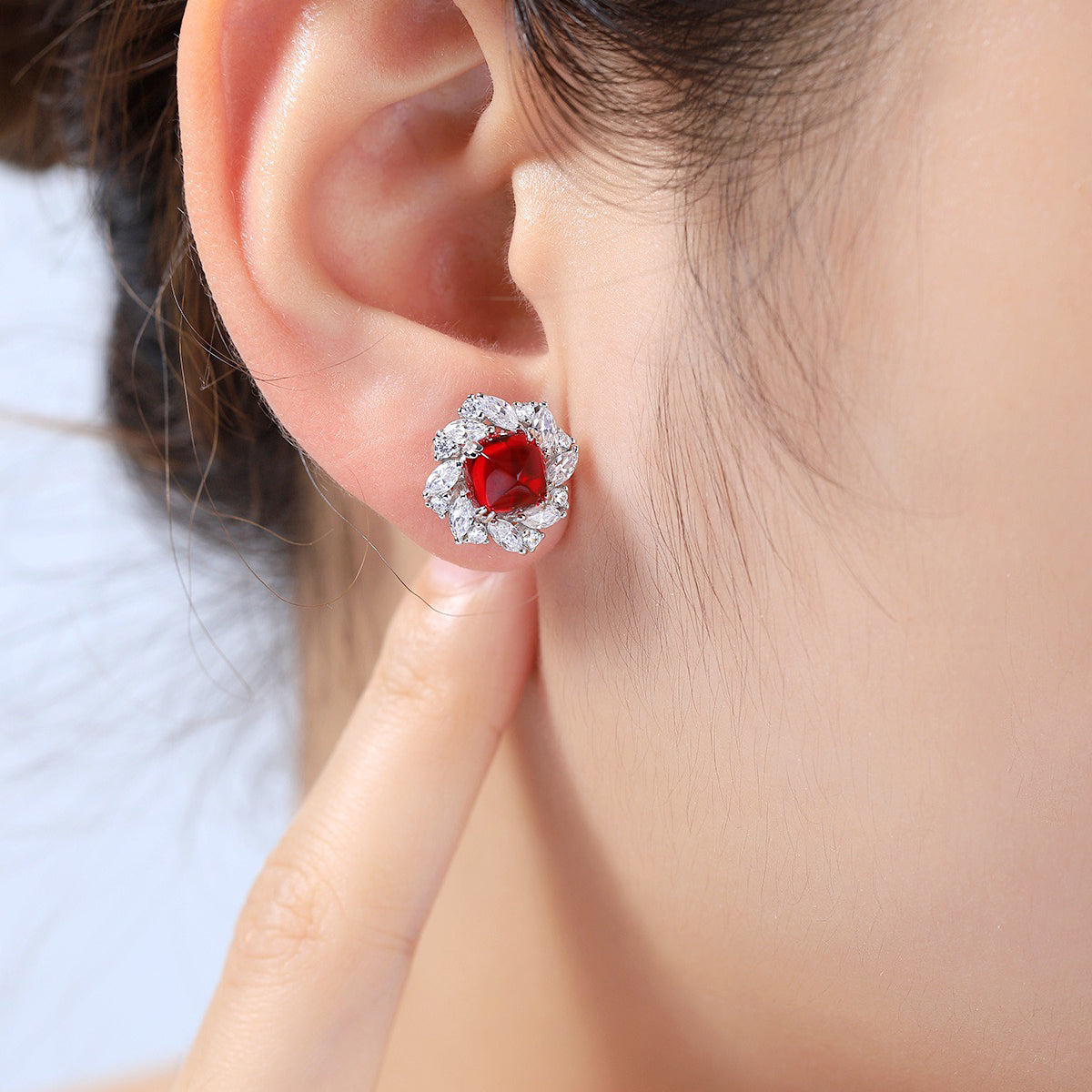 s925 sterling silver lab emerald/sapphire/ruby/paraiba & cz diamond stud earrings