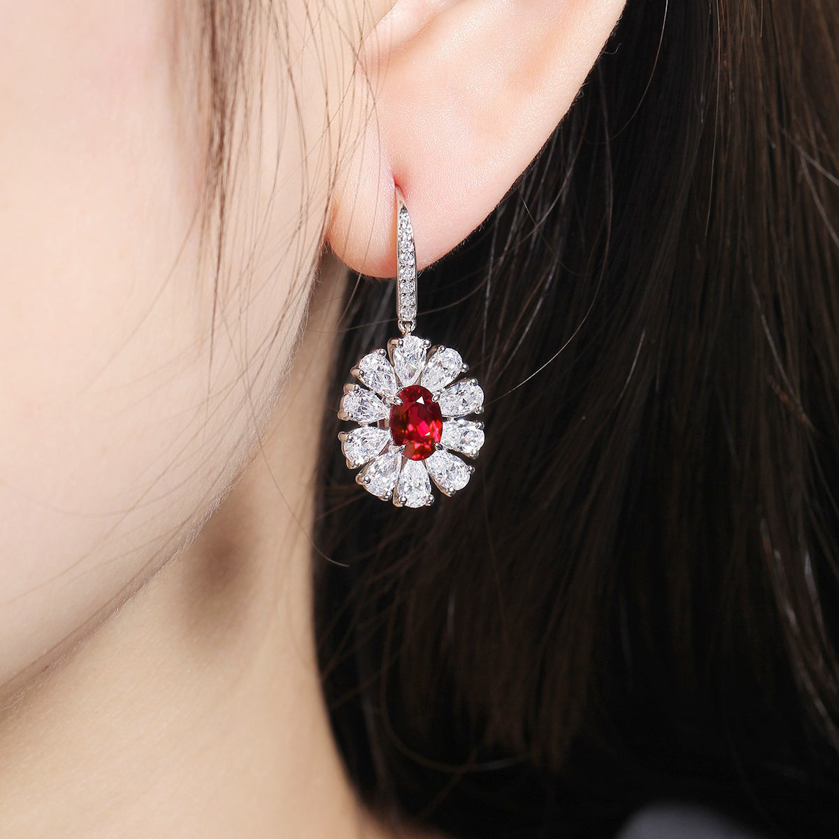s925 sterling silver lab emerald/cobalt spinel/ruby/sapphire/paraiba & cz diamond earrings