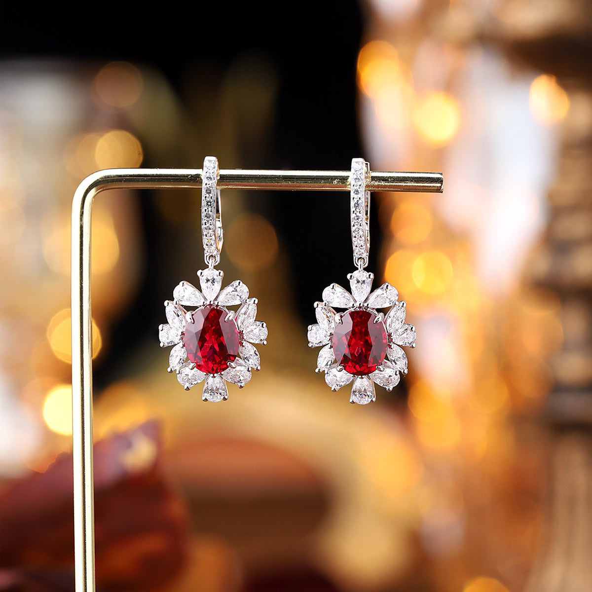 s925 sterling silver lab ruby/emerald/sapphire/cobalt spinel/paraiba & cz diamond earrings