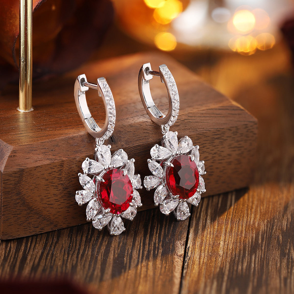 s925 sterling silver lab ruby/emerald/sapphire/cobalt spinel/paraiba & cz diamond earrings