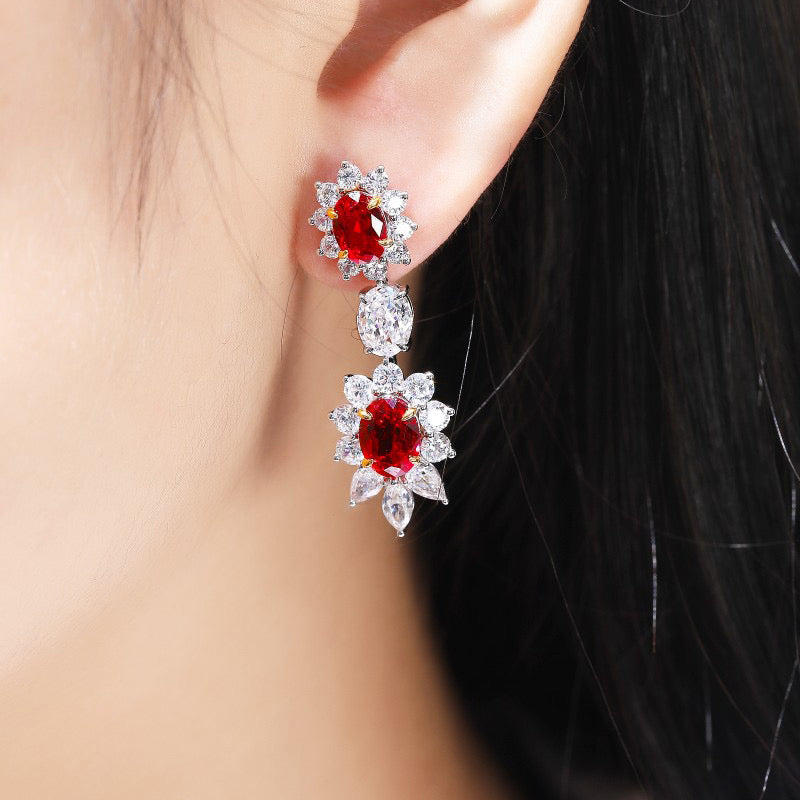 s925 sterling silver lab sapphire/emerald/ruby/paraiba & cz diamond earrings
