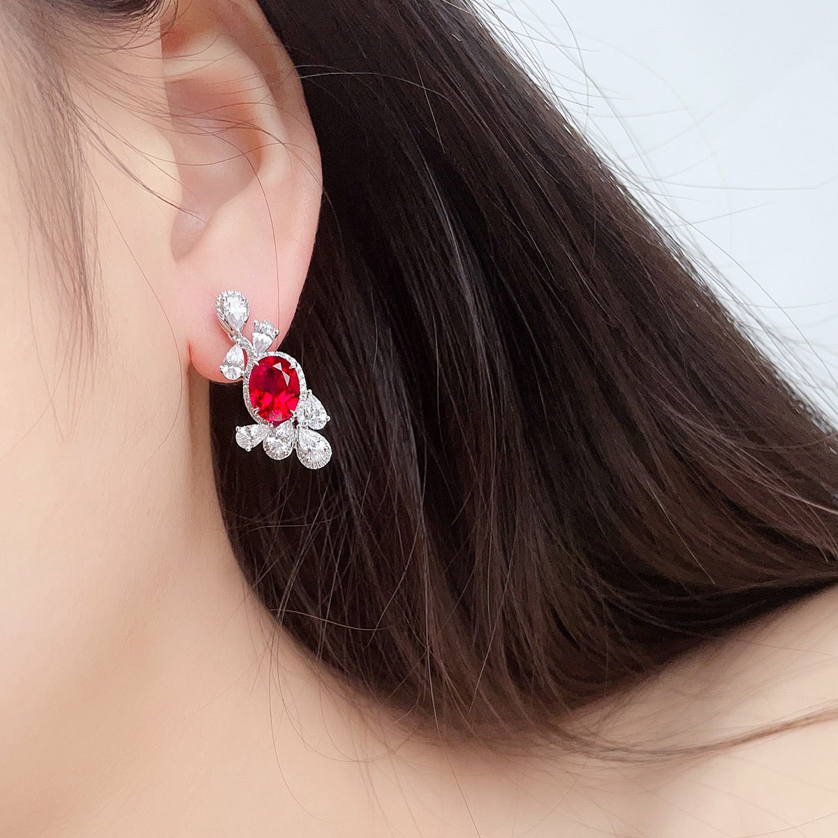 s925 sterling silver lab sapphire/ruby/emerald/paraiba/cobalt spinel & cz diamond earrings