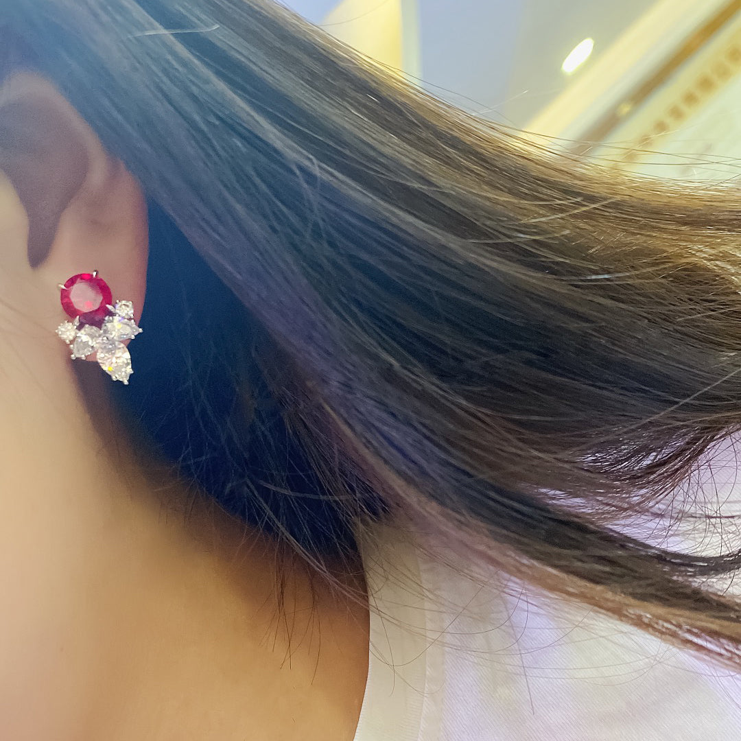 s925 sterling silver lab sapphire/ruby/emerald/paraiba & cz diamond stud earrings
