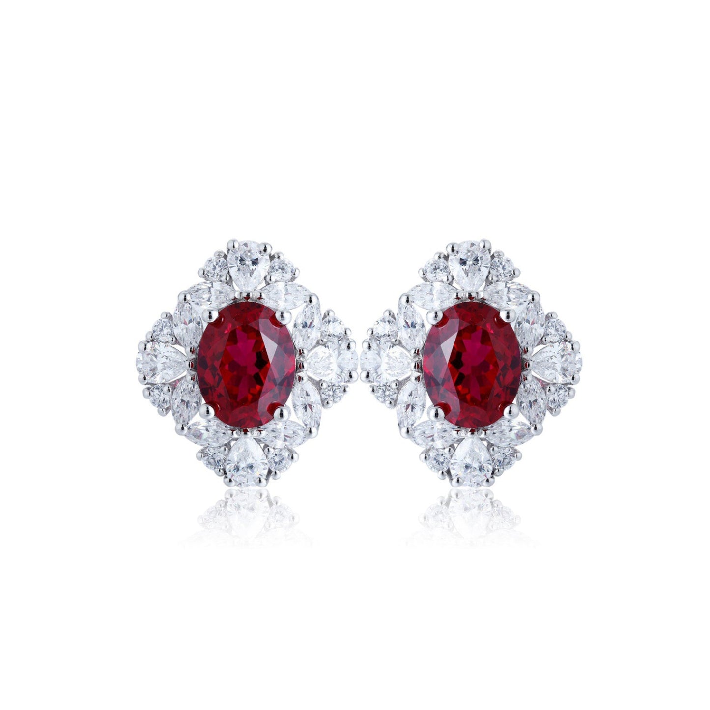 s925 sterling silver lab ruby & cz diamond stud earrings