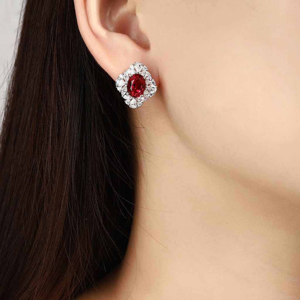s925 sterling silver lab ruby & cz diamond stud earrings