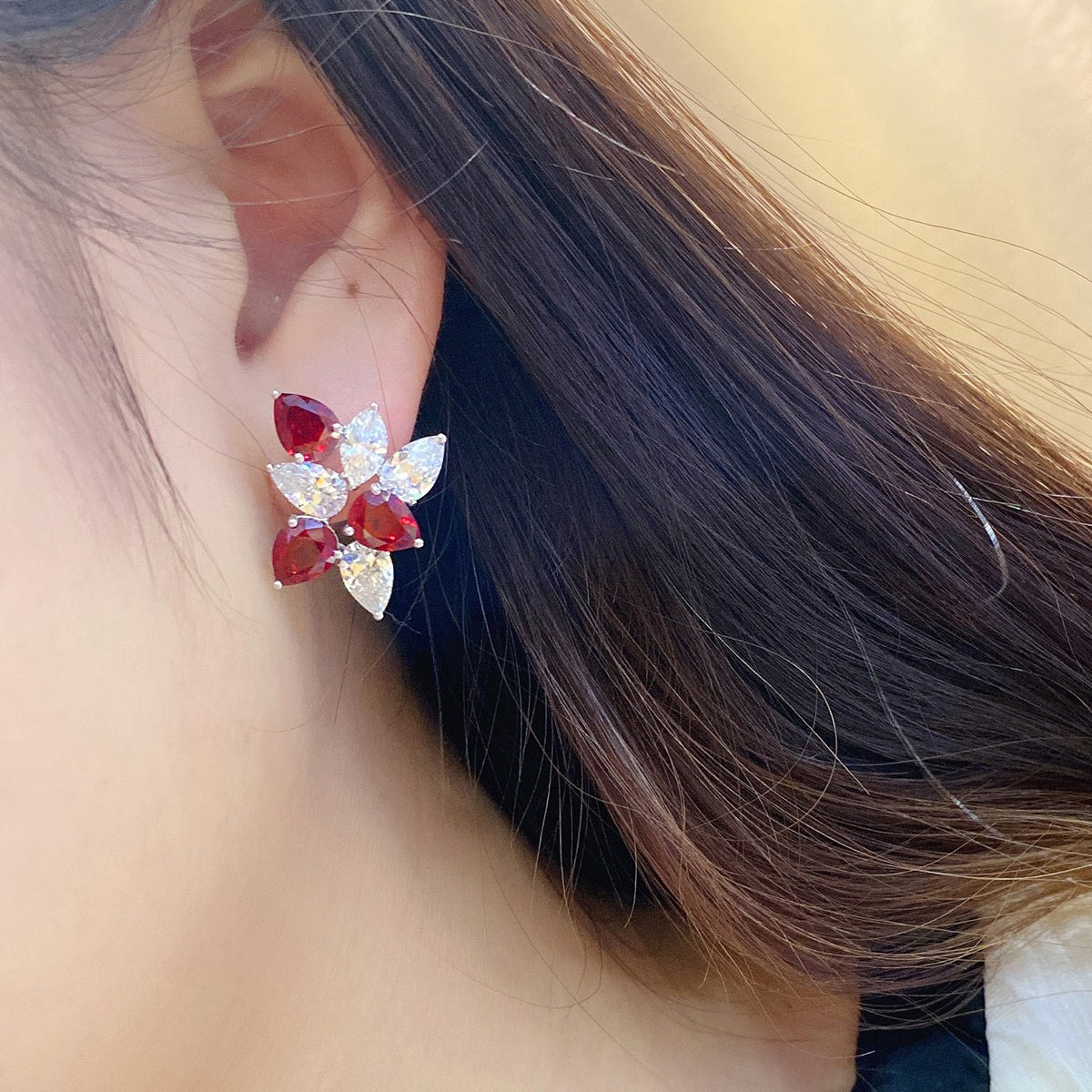 s925 sterling silver lab emerald/ruby/sapphire & cz diamond stud earrings