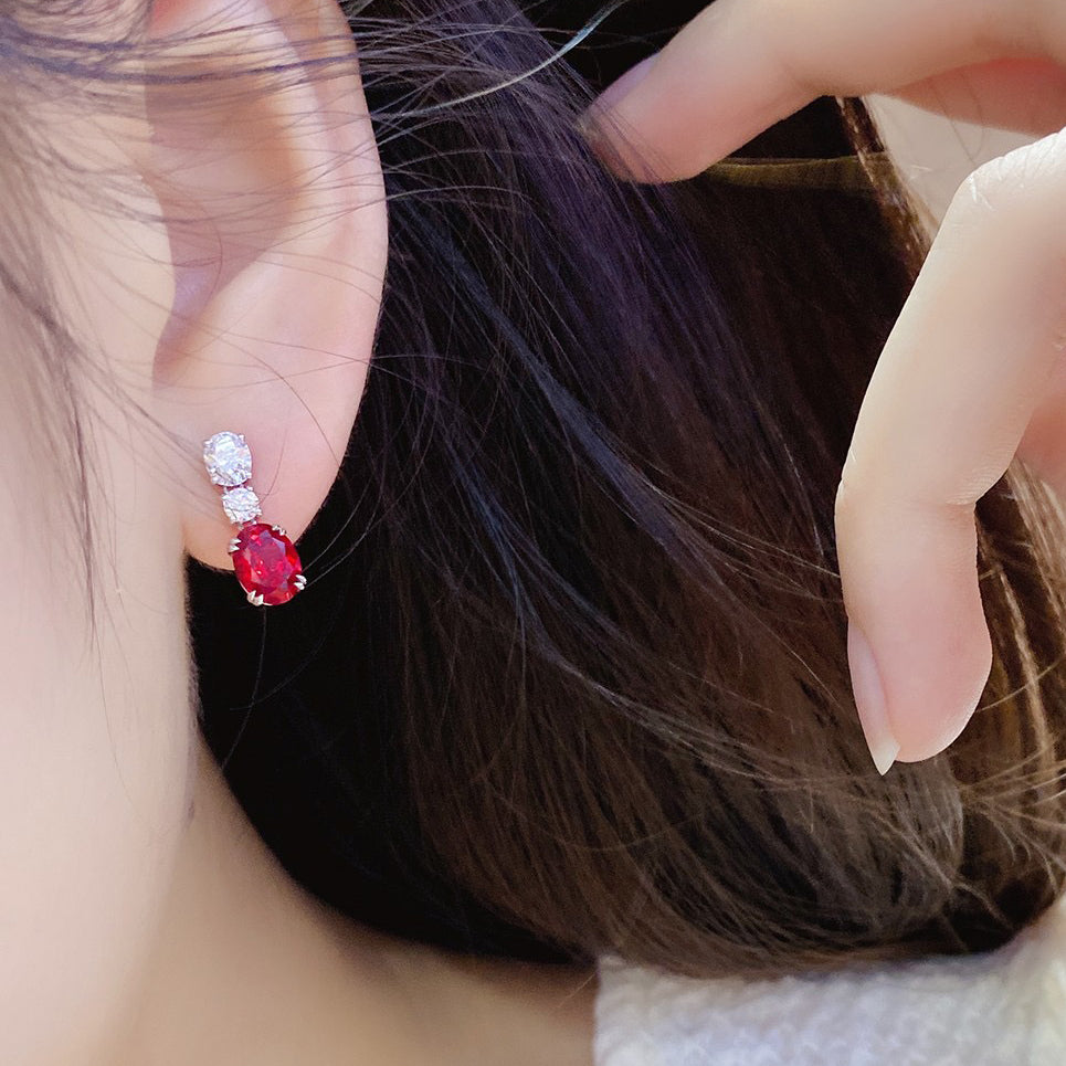 s925 sterling silver lab ruby/sapphire/emerald/paraiba/cobalt spinel & cz diamond earrings
