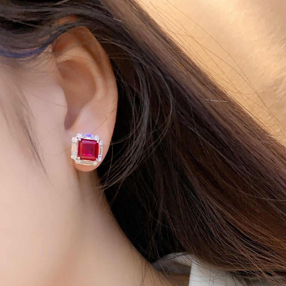 s925 sterling silver lab cobalt spinel/ruby/sapphire/emerald/paraiba & cz diamond stud earrings