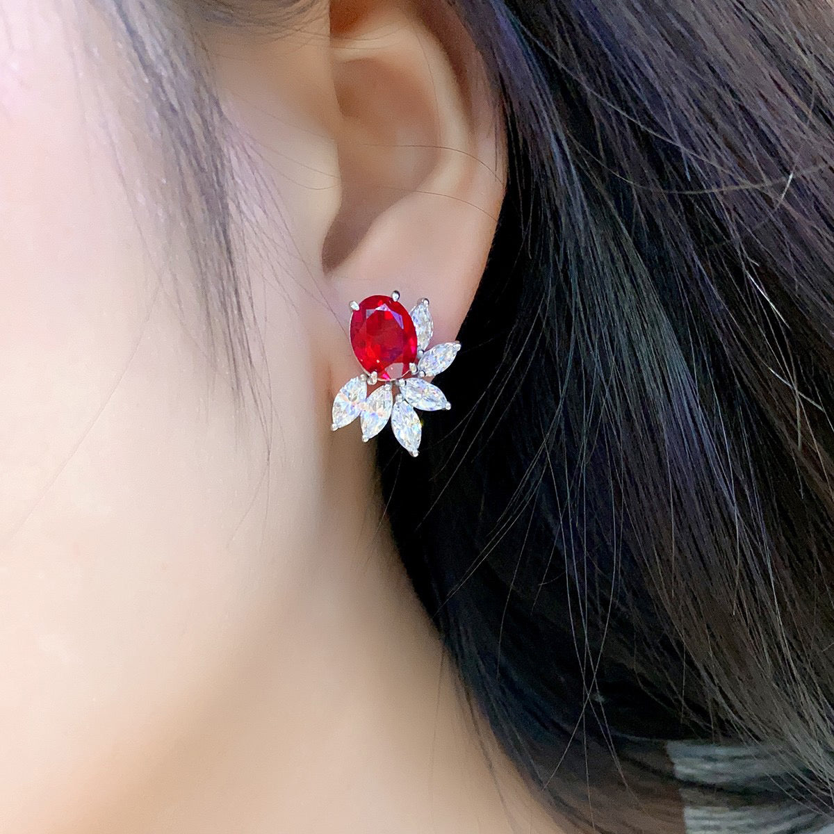 s925 sterling silver lab sapphire/ruby/emerald/paraiba & cz diamond stud earrings