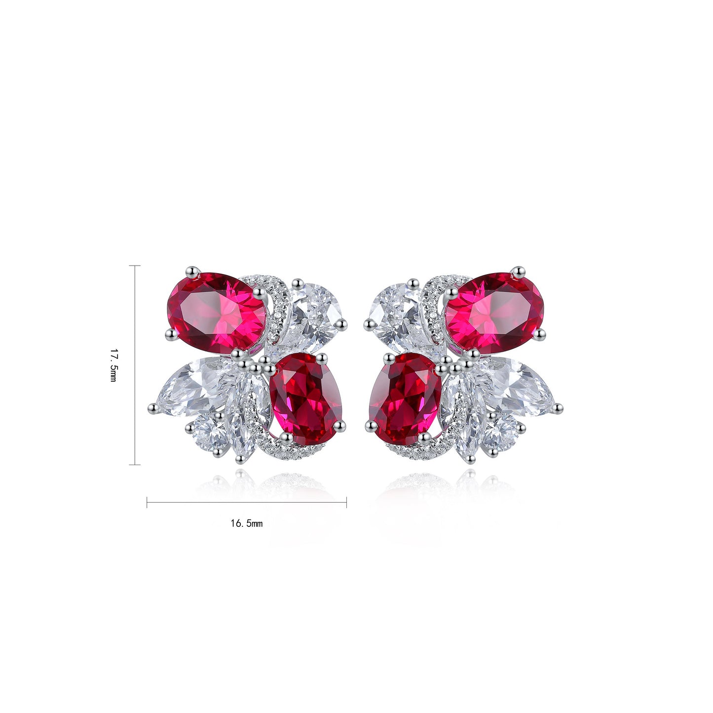 s925 sterling silver lab ruby/paraiba & cz diamond stud earrings