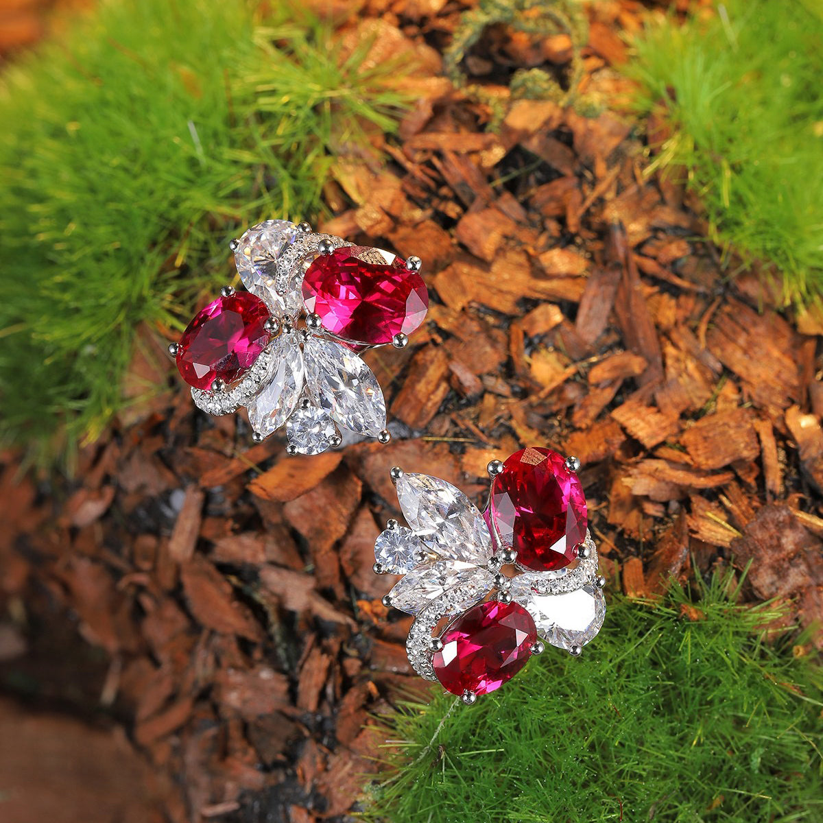 s925 sterling silver lab ruby/paraiba & cz diamond stud earrings